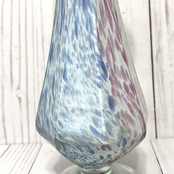 Lavorazione Murano Glass Bud Vase Fluted Twisted-Stem Blue Green Pink Speckled - Picture 2 of 9